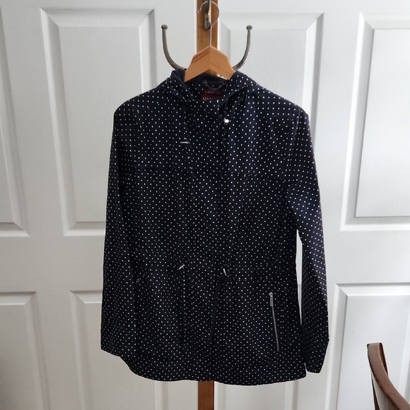 Merona Navy Blue and White Polka Dot Rain Jacket - Picture 1 of 6